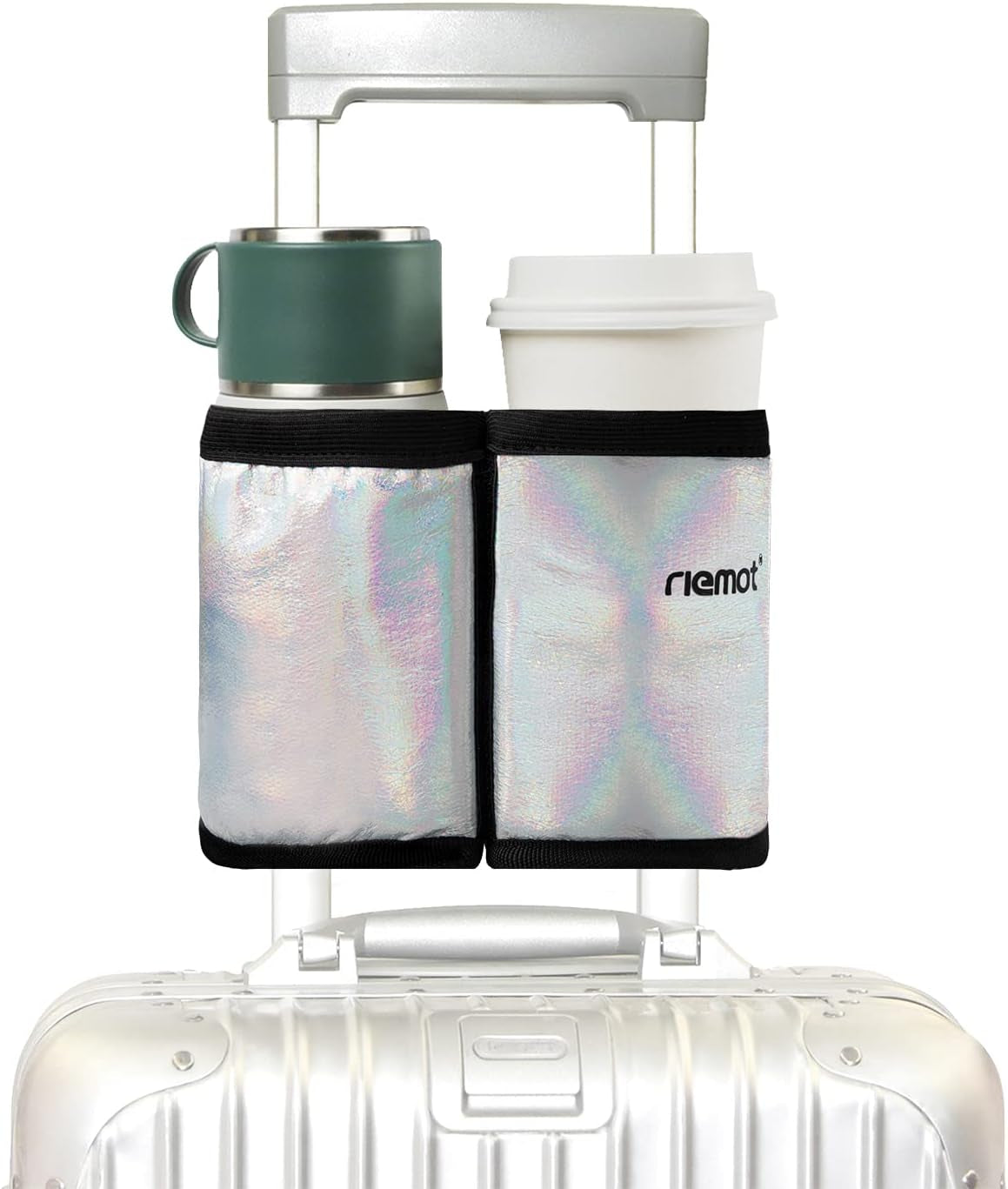 Luggage Travel Cup Holder Free Hand Drink Carrier - Hold Two Coffee Mugs - Fits Roll on Suitcase Handles - Gifts for Flight Attendants Travelers Accessories Grey