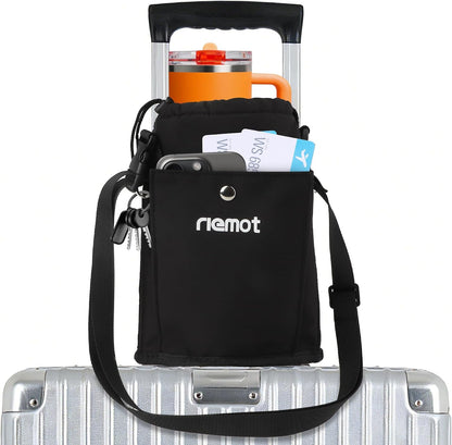 Luggage Travel Cup Holder Free Hand Drink Carrier - Hold Two Coffee Mugs - Fits Roll on Suitcase Handles - Gifts for Flight Attendants Travelers Accessories Grey