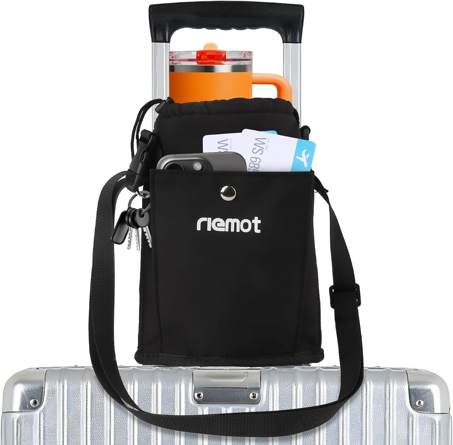 Luggage Travel Cup Holder Free Hand Drink Carrier - Hold Two Coffee Mugs - Fits Roll on Suitcase Handles - Gifts for Flight Attendants Travelers Accessories Grey
