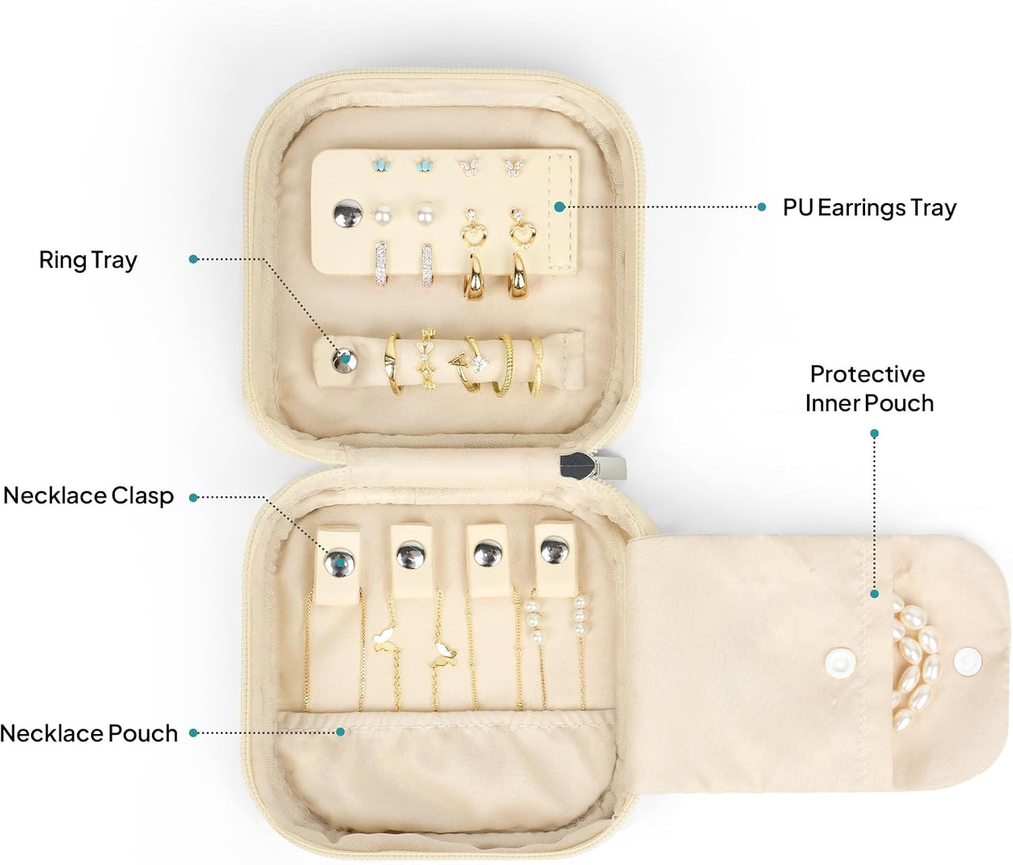 Quilted Travel Jewelry Case for Women, Puffer Jewelry Organized Bag