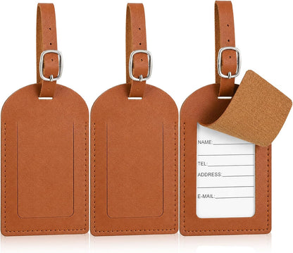 3 Pack Leather Luggage Tags, Black PU Leather Cruise Luggage Tag