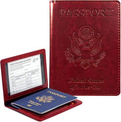 Genuine Leather Passport Holder, RFID Blocking Travel Wallet