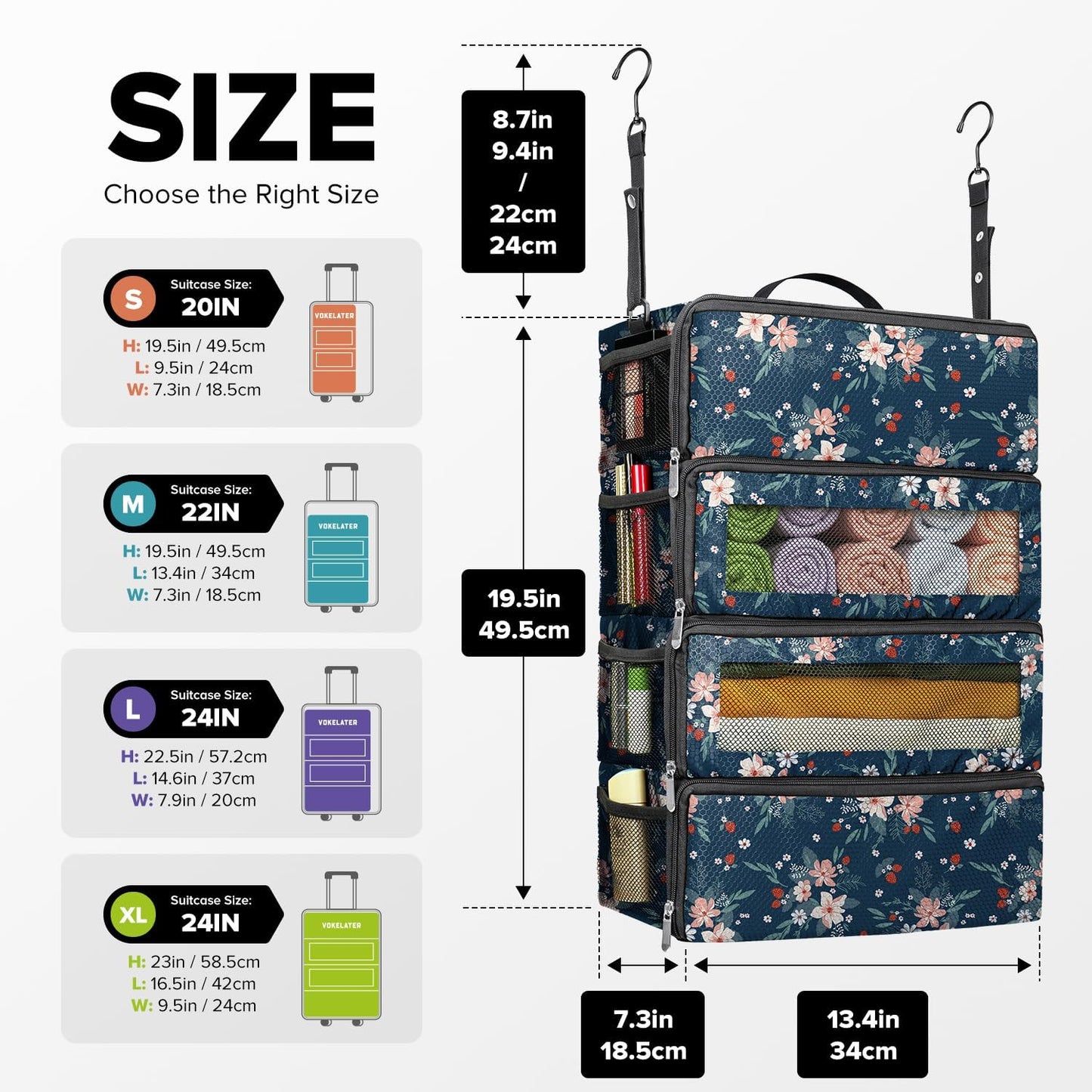 Suitcase Organizer, Hanging Travel Luggage Organizer Shelves Carry on Bag