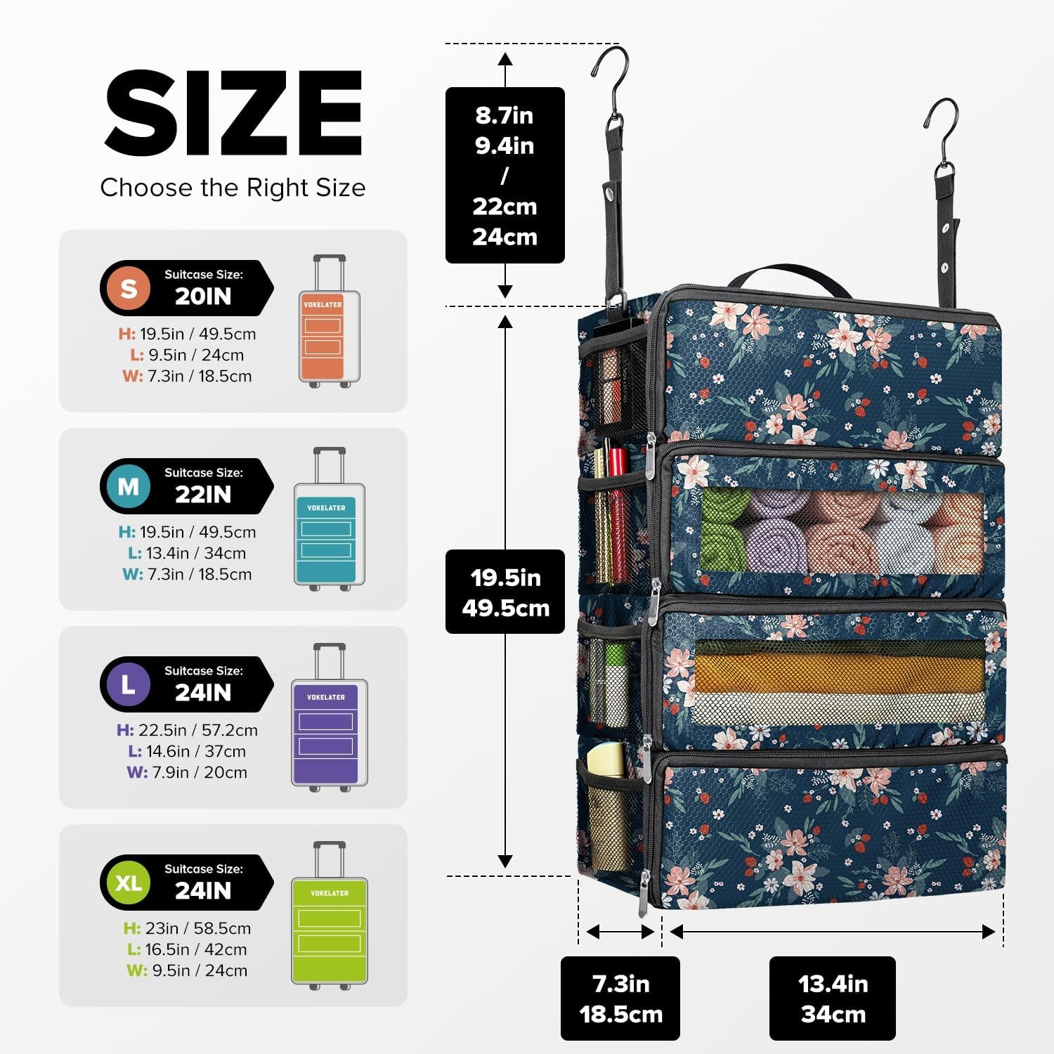 Suitcase Organizer, Hanging Travel Luggage Organizer Shelves Carry on Bag