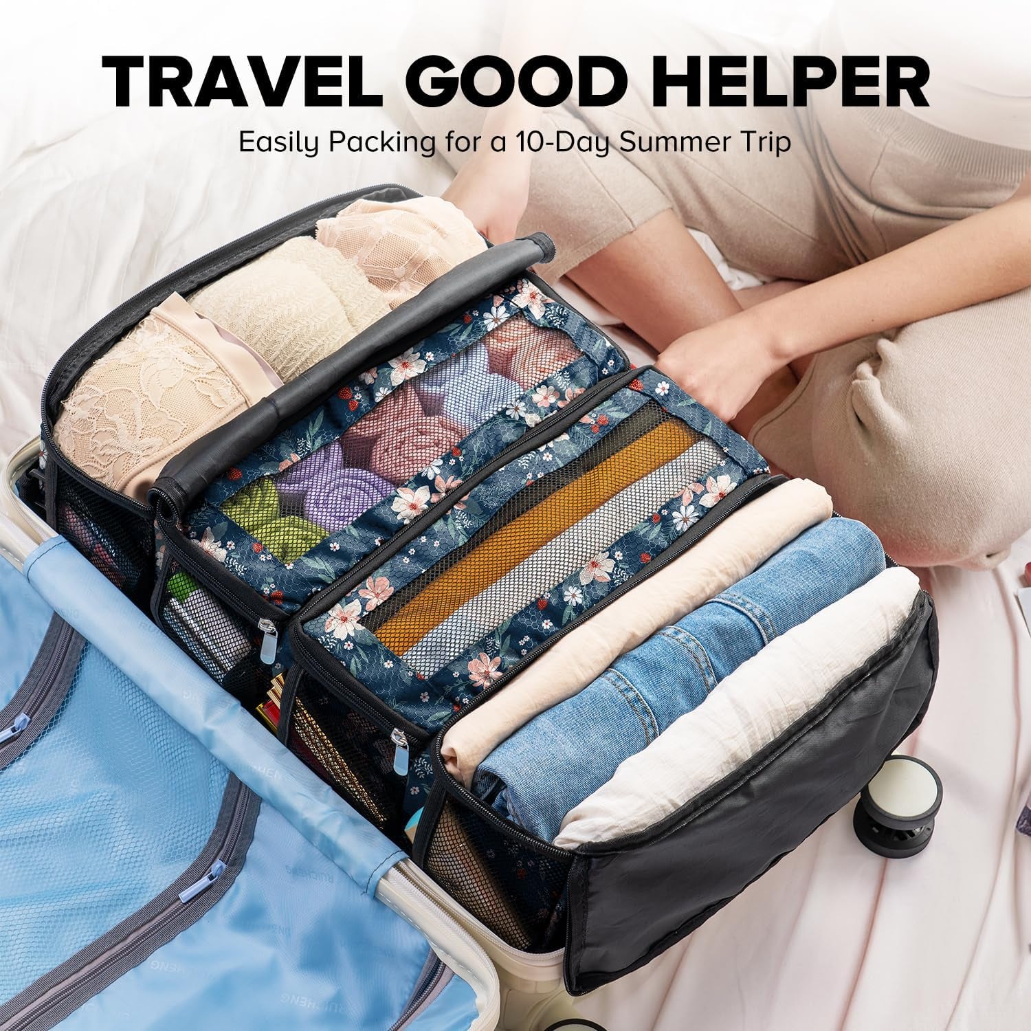 Suitcase Organizer, Hanging Travel Luggage Organizer Shelves Carry on Bag