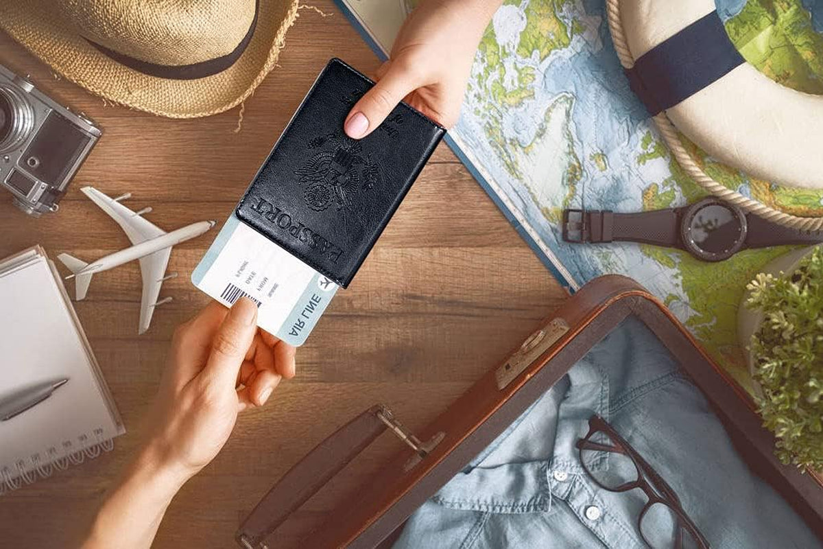 Genuine Leather Passport Holder, RFID Blocking Travel Wallet