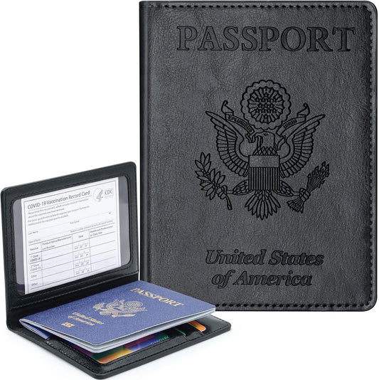 Genuine Leather Passport Holder, RFID Blocking Travel Wallet