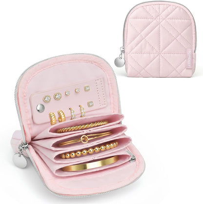Quilted Travel Jewelry Case for Women, Puffer Jewelry Organized Bag