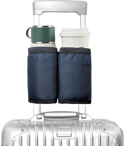 Luggage Travel Cup Holder Free Hand Drink Carrier - Hold Two Coffee Mugs - Fits Roll on Suitcase Handles - Gifts for Flight Attendants Travelers Accessories Grey