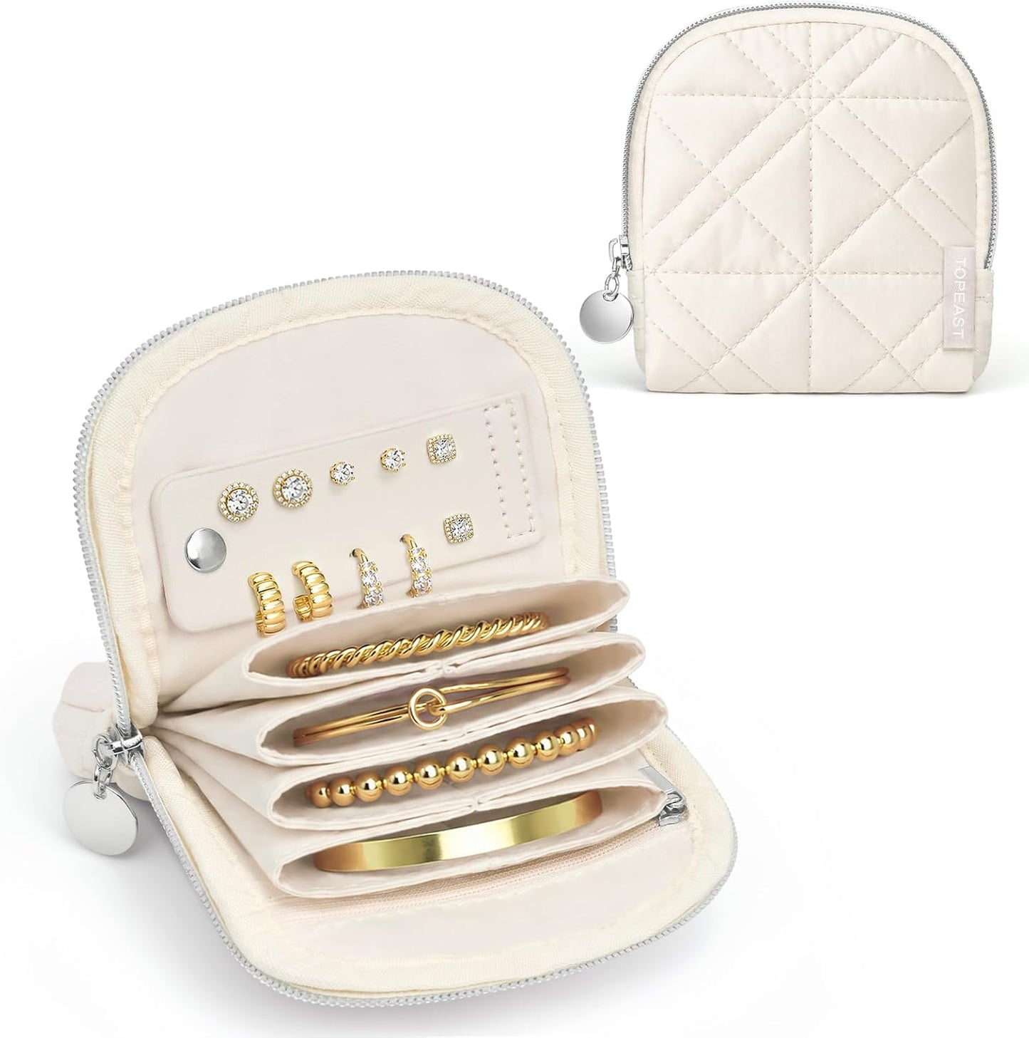 Quilted Travel Jewelry Case for Women, Puffer Jewelry Organized Bag