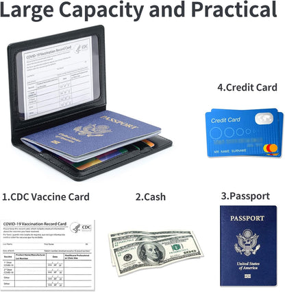 Genuine Leather Passport Holder, RFID Blocking Travel Wallet