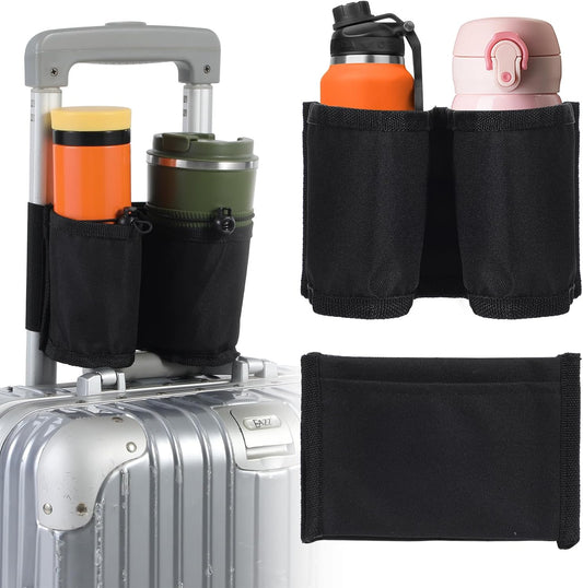Luggage Cup Holder for Suitcases,Oxford Cloth Suitcase Cup Holder, Portable and Adjustable Luggages Drink Holders, Suitable for Luggages Handle, Travel Accessories,Black