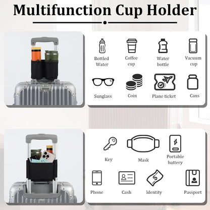Luggage Cup Holder for Suitcases,Oxford Cloth Suitcase Cup Holder, Portable and Adjustable Luggages Drink Holders, Suitable for Luggages Handle, Travel Accessories,Black