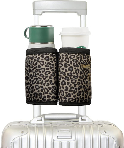 Luggage Travel Cup Holder Free Hand Drink Carrier - Hold Two Coffee Mugs - Fits Roll on Suitcase Handles - Gifts for Flight Attendants Travelers Accessories Grey