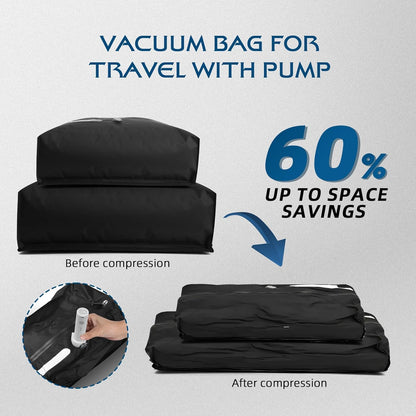 Travel Vacuum Bags with Pump,Space Saver Vacuum Storage Bags, Ip67 Waterproof,Airless Vacuum Kit Travel Carry on Suitcase and Backpack (2 Pack+Pump）