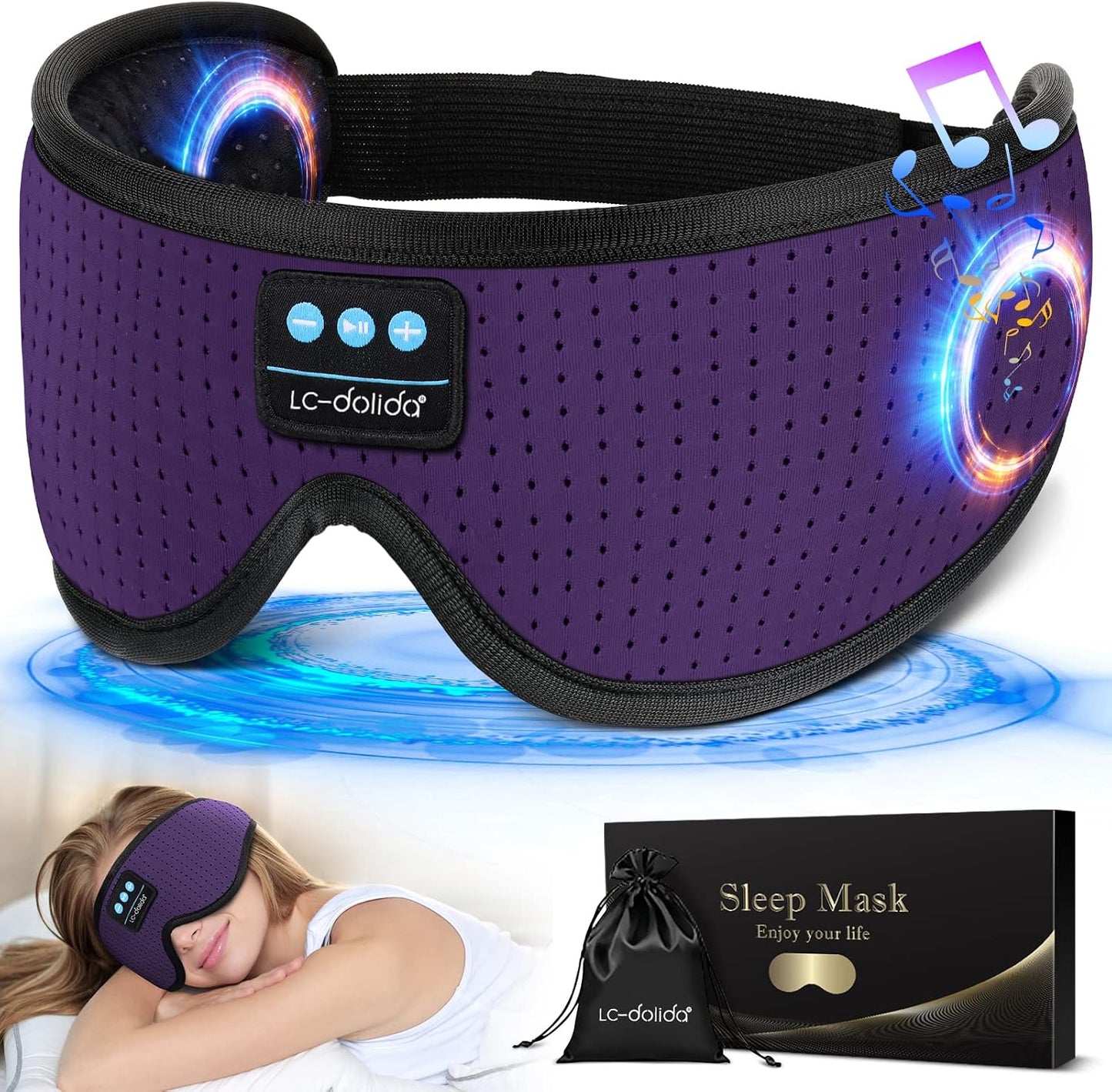 Sleep Headphones, White Noise Bluetooth Sleep Mask 3D Breathable Wireless Eye Mask for Timing, Sleep Mask with Bluetooth Headphones for Side Sleepers Travel Yoga, Cool Gadgets for Women Men