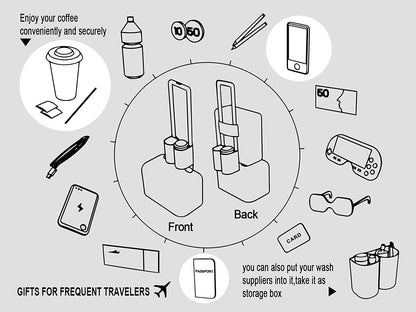 Luggage Travel Cup Holder Free Hand Drink Carrier - Hold Two Coffee Mugs - Fits Roll on Suitcase Handles - Gifts for Flight Attendants Travelers Accessories Grey