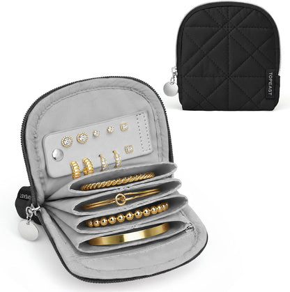 Quilted Travel Jewelry Case for Women, Puffer Jewelry Organized Bag