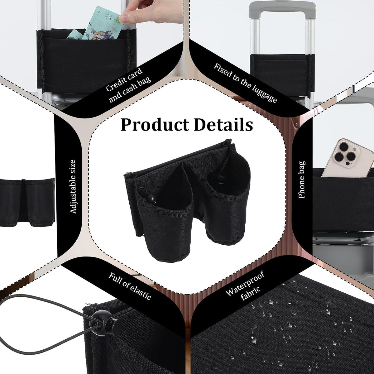 Luggage Cup Holder for Suitcases,Oxford Cloth Suitcase Cup Holder, Portable and Adjustable Luggages Drink Holders, Suitable for Luggages Handle, Travel Accessories,Black