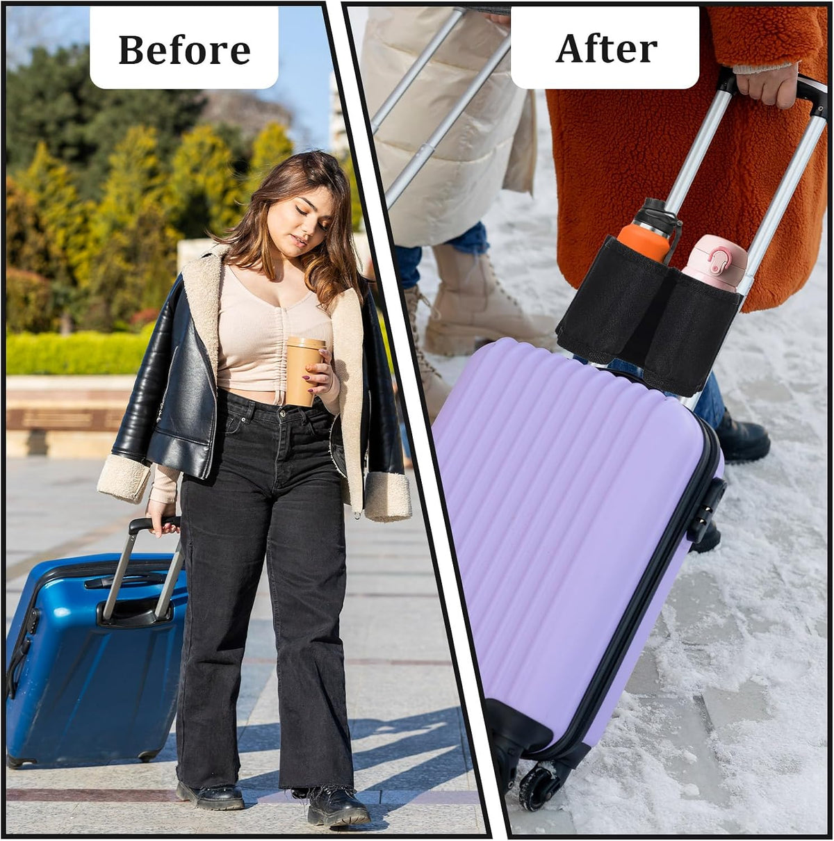 Luggage Cup Holder for Suitcases,Oxford Cloth Suitcase Cup Holder, Portable and Adjustable Luggages Drink Holders, Suitable for Luggages Handle, Travel Accessories,Black