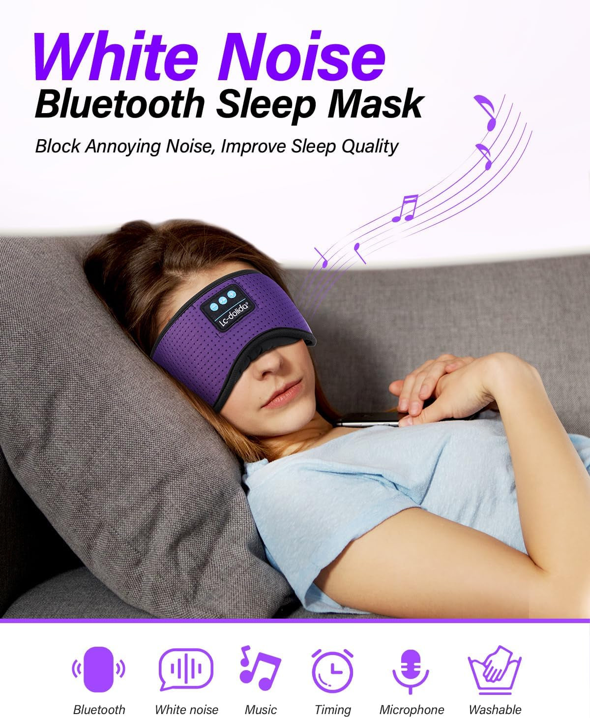 Sleep Headphones, White Noise Bluetooth Sleep Mask 3D Breathable Wireless Eye Mask for Timing, Sleep Mask with Bluetooth Headphones for Side Sleepers Travel Yoga, Cool Gadgets for Women Men