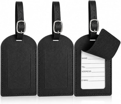 3 Pack Leather Luggage Tags, Black PU Leather Cruise Luggage Tag