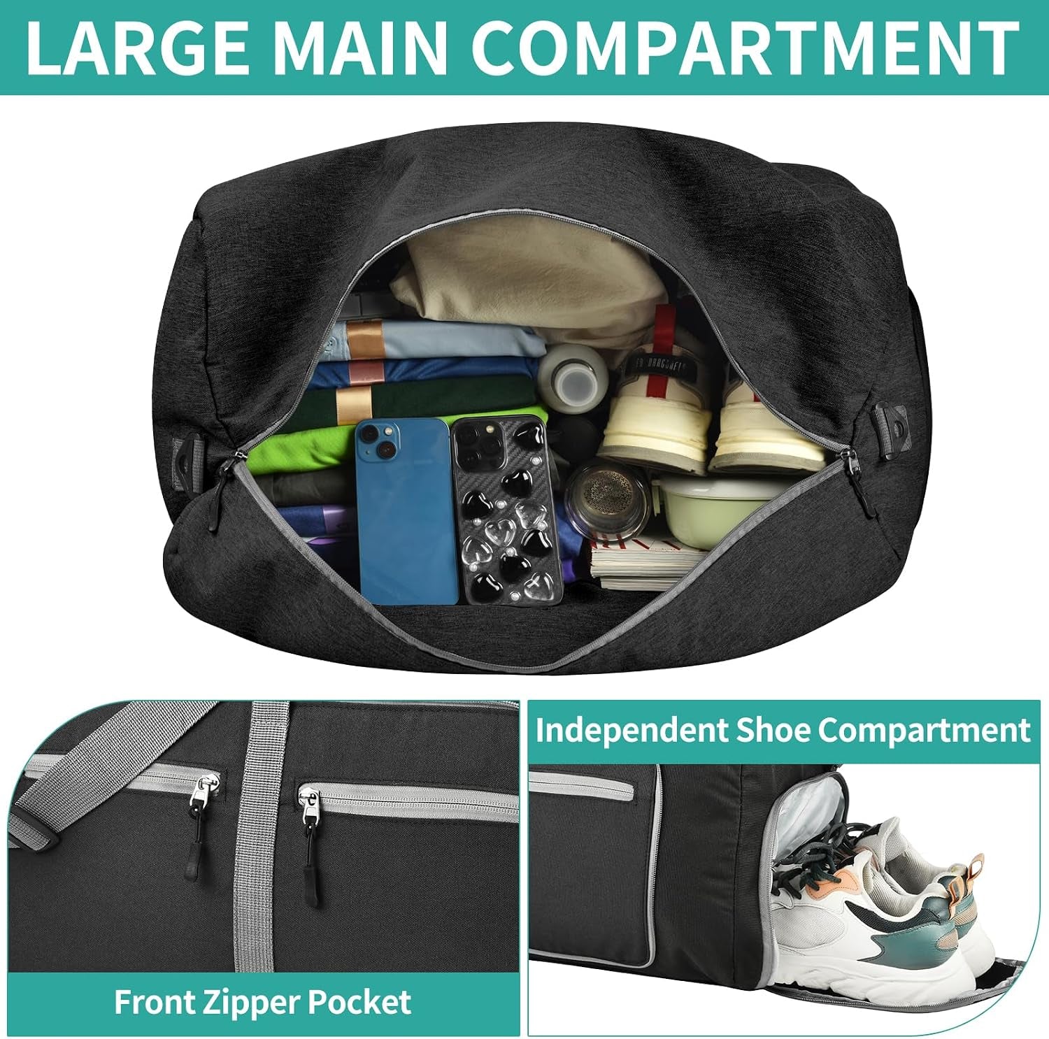 40L Foldable Duffle Bag, Travel & Weekender, Overnight, Gym