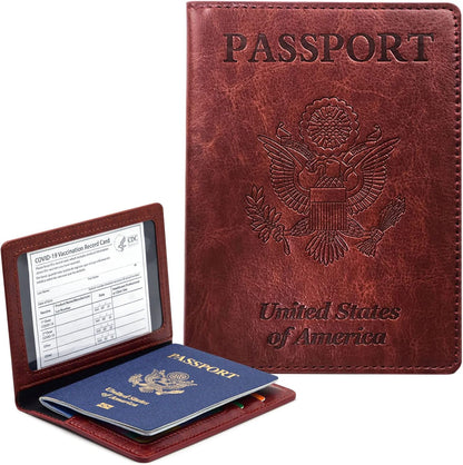 Genuine Leather Passport Holder, RFID Blocking Travel Wallet