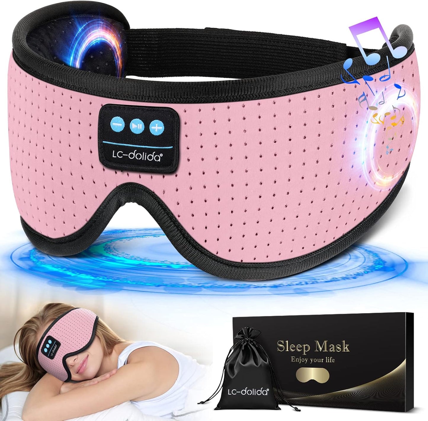 Sleep Headphones, White Noise Bluetooth Sleep Mask 3D Breathable Wireless Eye Mask for Timing, Sleep Mask with Bluetooth Headphones for Side Sleepers Travel Yoga, Cool Gadgets for Women Men