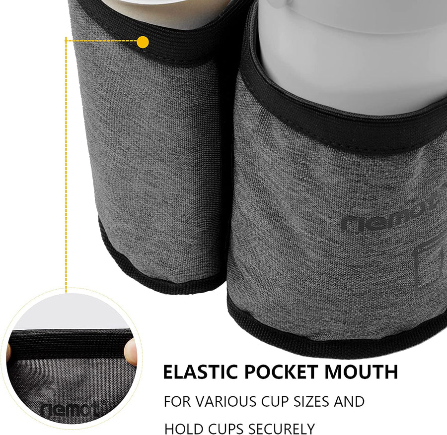 Luggage Travel Cup Holder Free Hand Drink Carrier - Hold Two Coffee Mugs - Fits Roll on Suitcase Handles - Gifts for Flight Attendants Travelers Accessories Grey