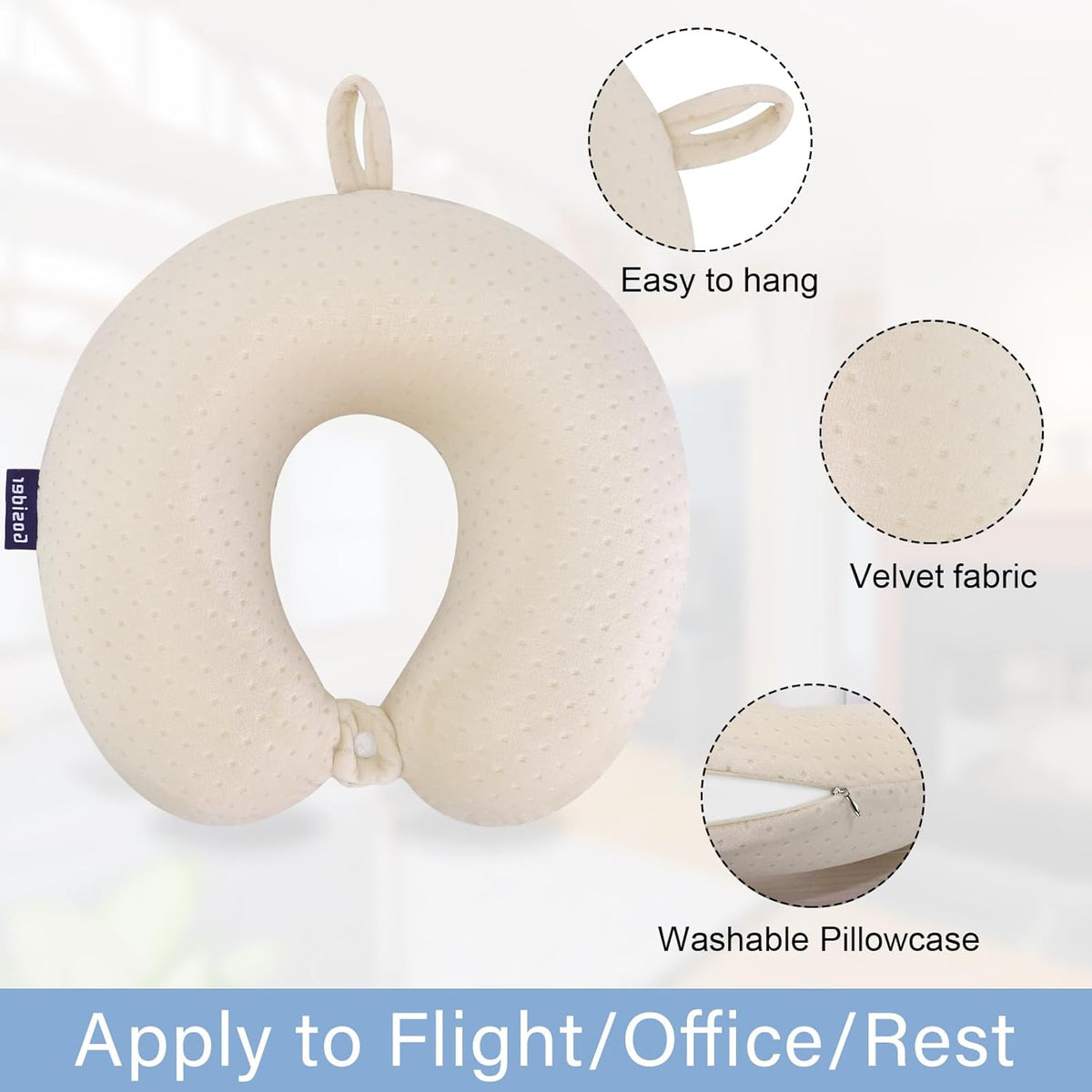 Memory Foam Neck Pillow, Travel Neck Pillow, Beige