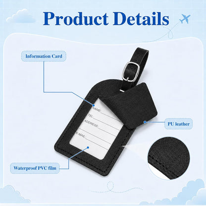 3 Pack Leather Luggage Tags, Black PU Leather Cruise Luggage Tag