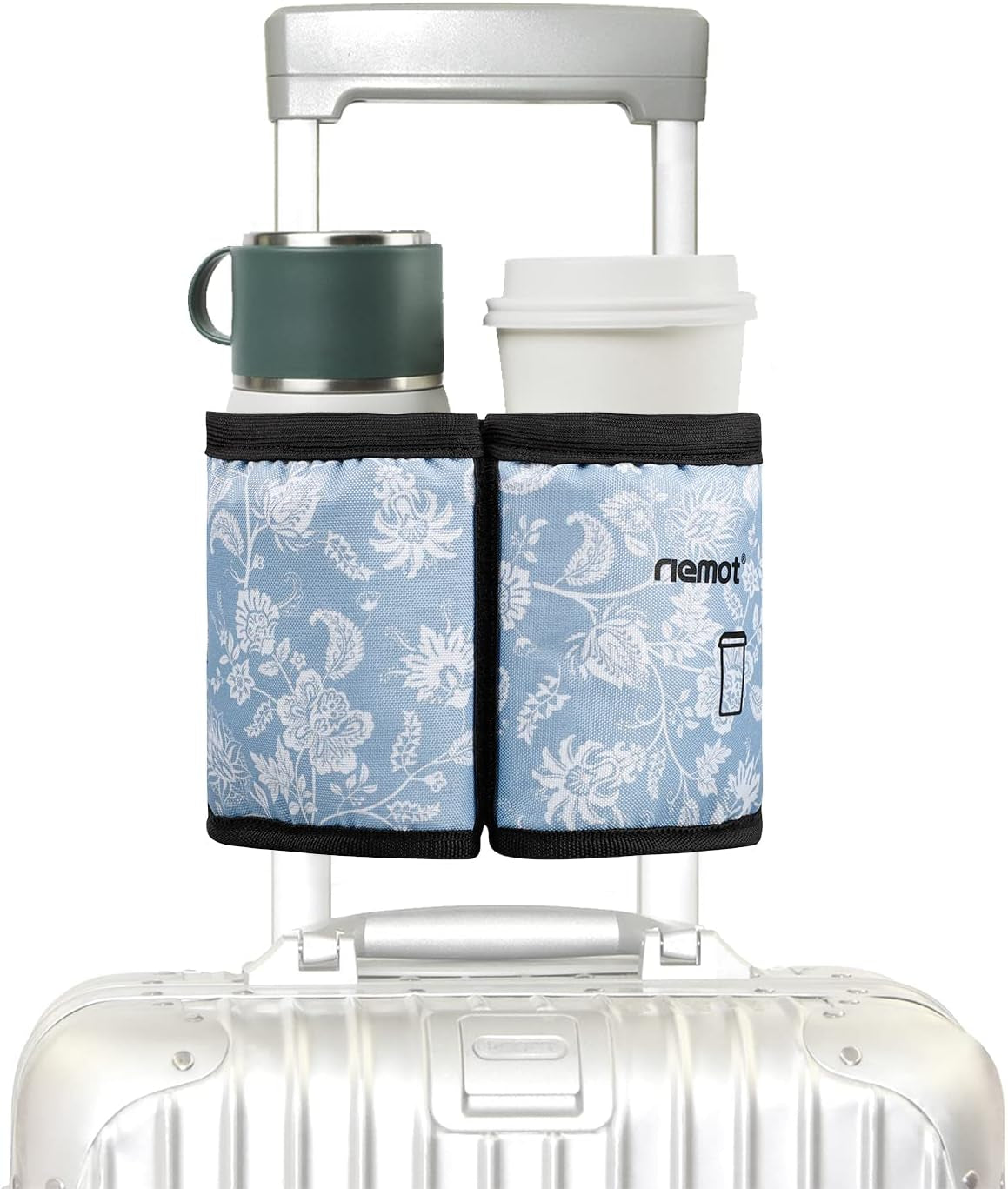 Luggage Travel Cup Holder Free Hand Drink Carrier - Hold Two Coffee Mugs - Fits Roll on Suitcase Handles - Gifts for Flight Attendants Travelers Accessories Grey