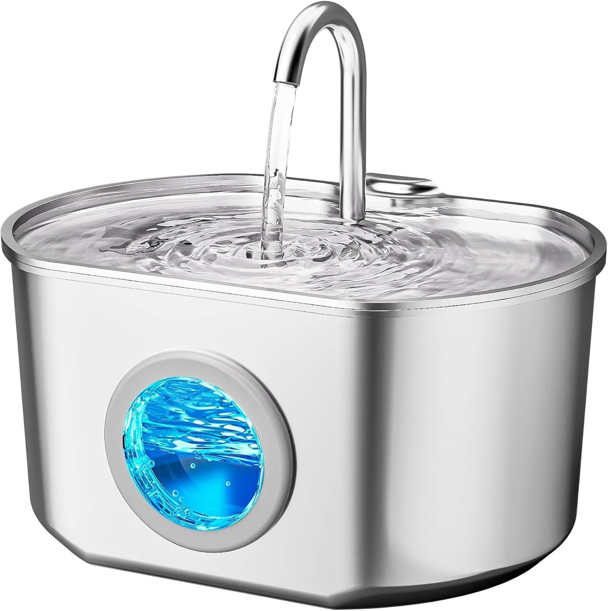 Stainless steel pet water fountain, 74 oz, with water level window