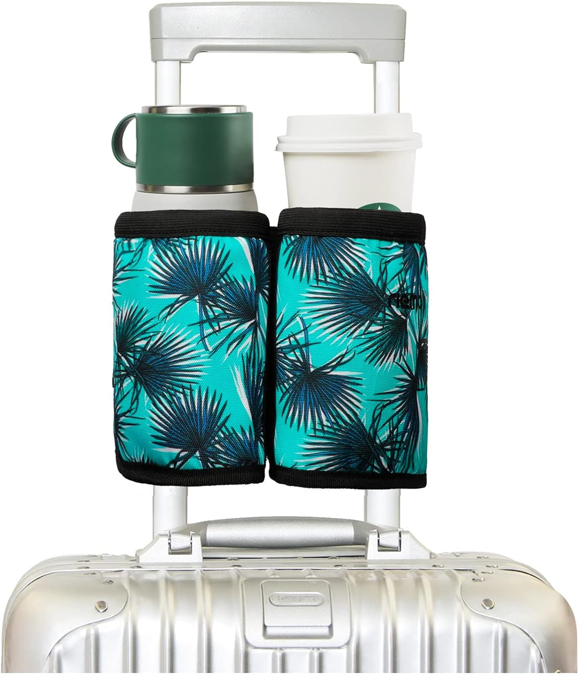 Luggage Travel Cup Holder Free Hand Drink Carrier - Hold Two Coffee Mugs - Fits Roll on Suitcase Handles - Gifts for Flight Attendants Travelers Accessories Grey