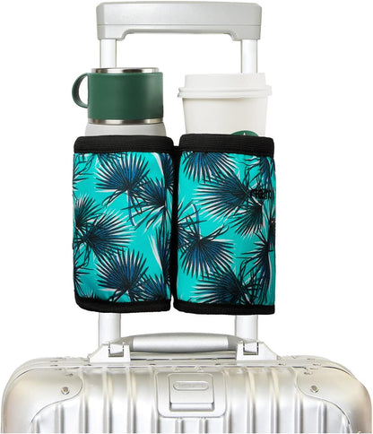Luggage Travel Cup Holder Free Hand Drink Carrier - Hold Two Coffee Mugs - Fits Roll on Suitcase Handles - Gifts for Flight Attendants Travelers Accessories Grey