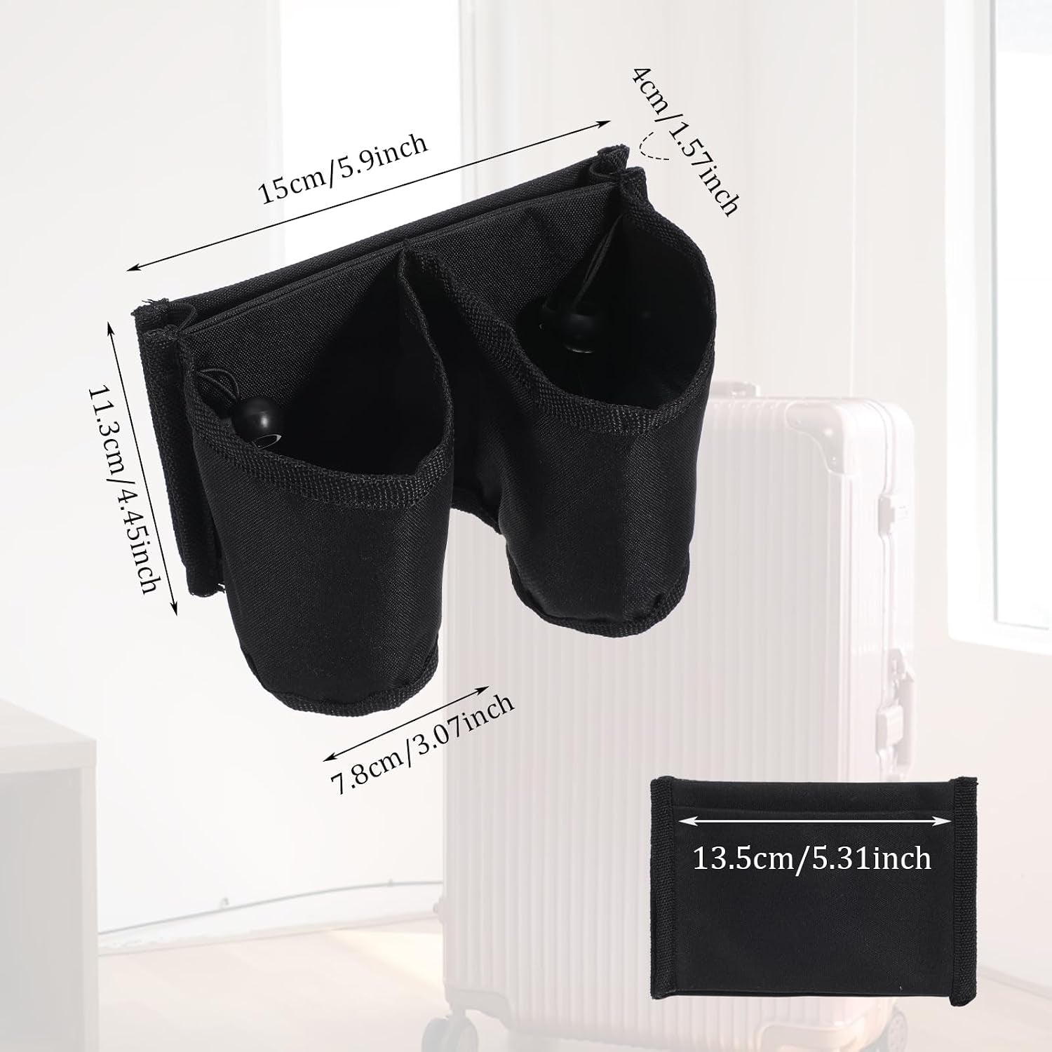 Luggage Cup Holder for Suitcases,Oxford Cloth Suitcase Cup Holder, Portable and Adjustable Luggages Drink Holders, Suitable for Luggages Handle, Travel Accessories,Black