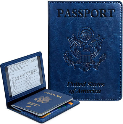 Genuine Leather Passport Holder, RFID Blocking Travel Wallet