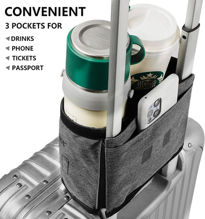 Luggage Travel Cup Holder Free Hand Drink Carrier - Hold Two Coffee Mugs - Fits Roll on Suitcase Handles - Gifts for Flight Attendants Travelers Accessories Grey