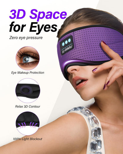 Sleep Headphones, White Noise Bluetooth Sleep Mask 3D Breathable Wireless Eye Mask for Timing, Sleep Mask with Bluetooth Headphones for Side Sleepers Travel Yoga, Cool Gadgets for Women Men