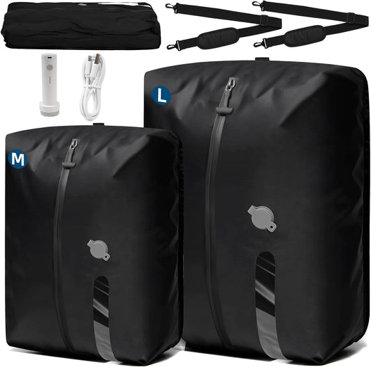 Travel Vacuum Bags with Pump,Space Saver Vacuum Storage Bags, Ip67 Waterproof,Airless Vacuum Kit Travel Carry on Suitcase and Backpack (2 Pack+Pump）