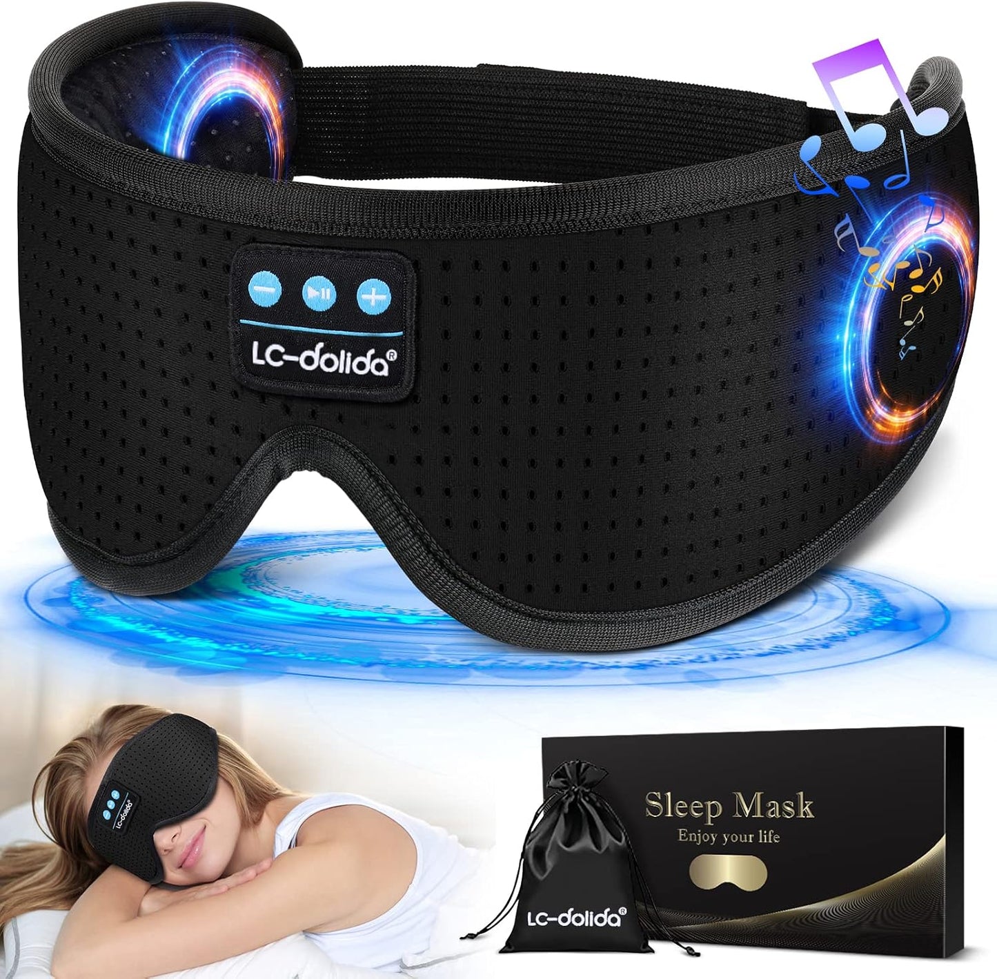 Sleep Headphones, White Noise Bluetooth Sleep Mask 3D Breathable Wireless Eye Mask for Timing, Sleep Mask with Bluetooth Headphones for Side Sleepers Travel Yoga, Cool Gadgets for Women Men