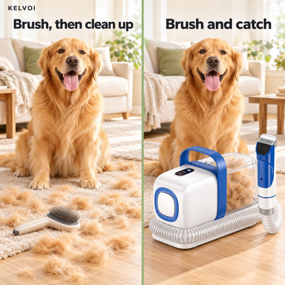 Brush then clean up versus brush and catch with the Kelvoi grooming kit