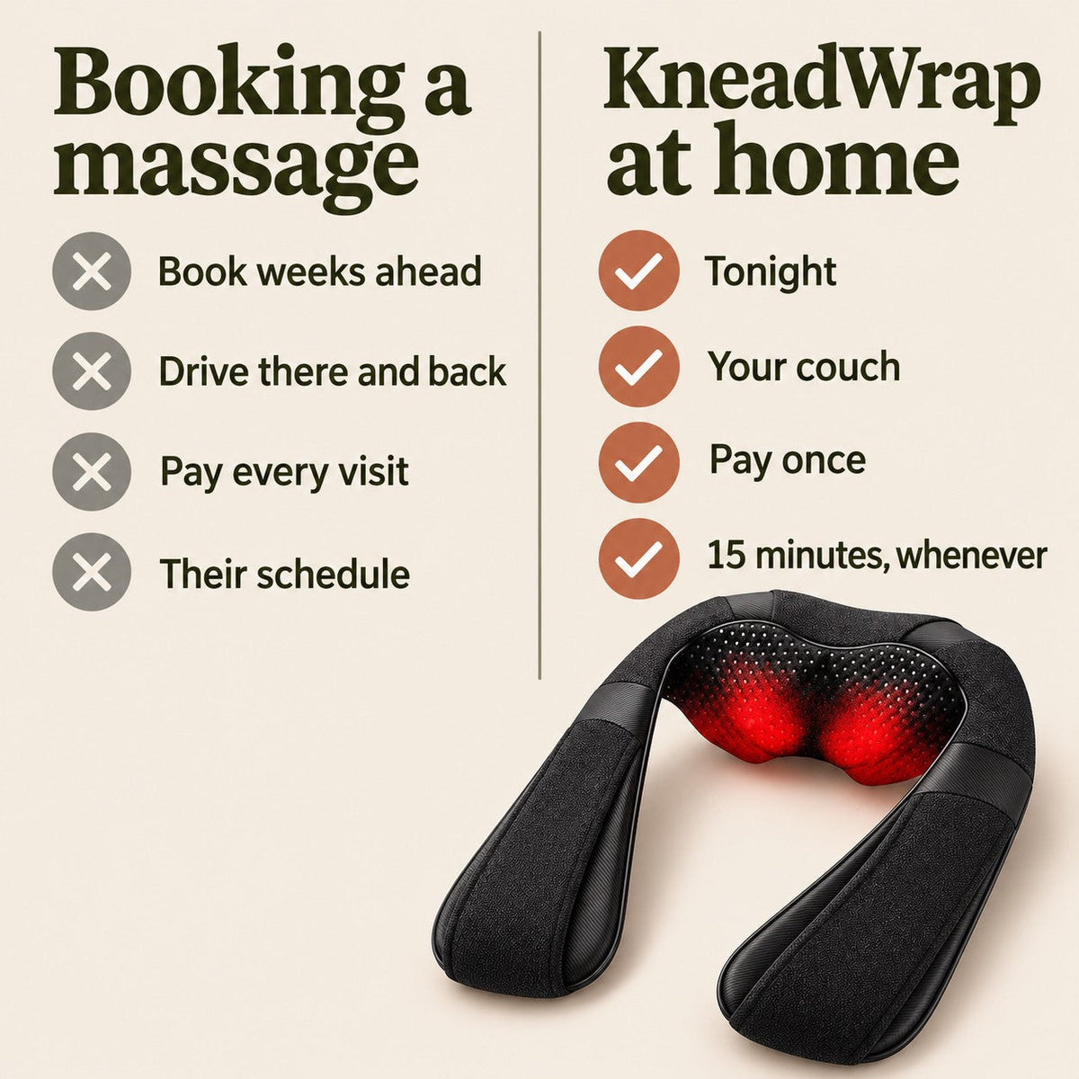 Booking a massage compared with the KneadWrap at home